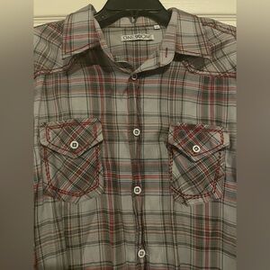 Vintage 90s Western Pearl Snap Long Sleeve Shirt Cowboy 2X Gray And Red Plaid